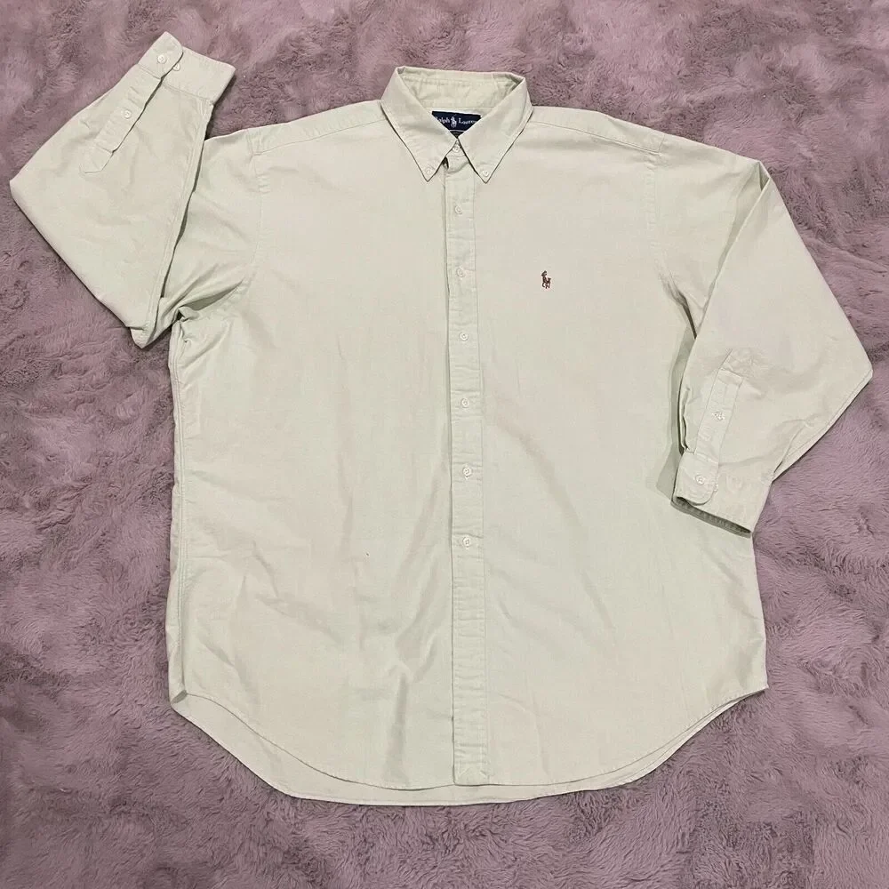 Ralph Lauren Yarmouth Classic Button-Down Shirt‎ Men's 17.5 Preppy Pastel Green